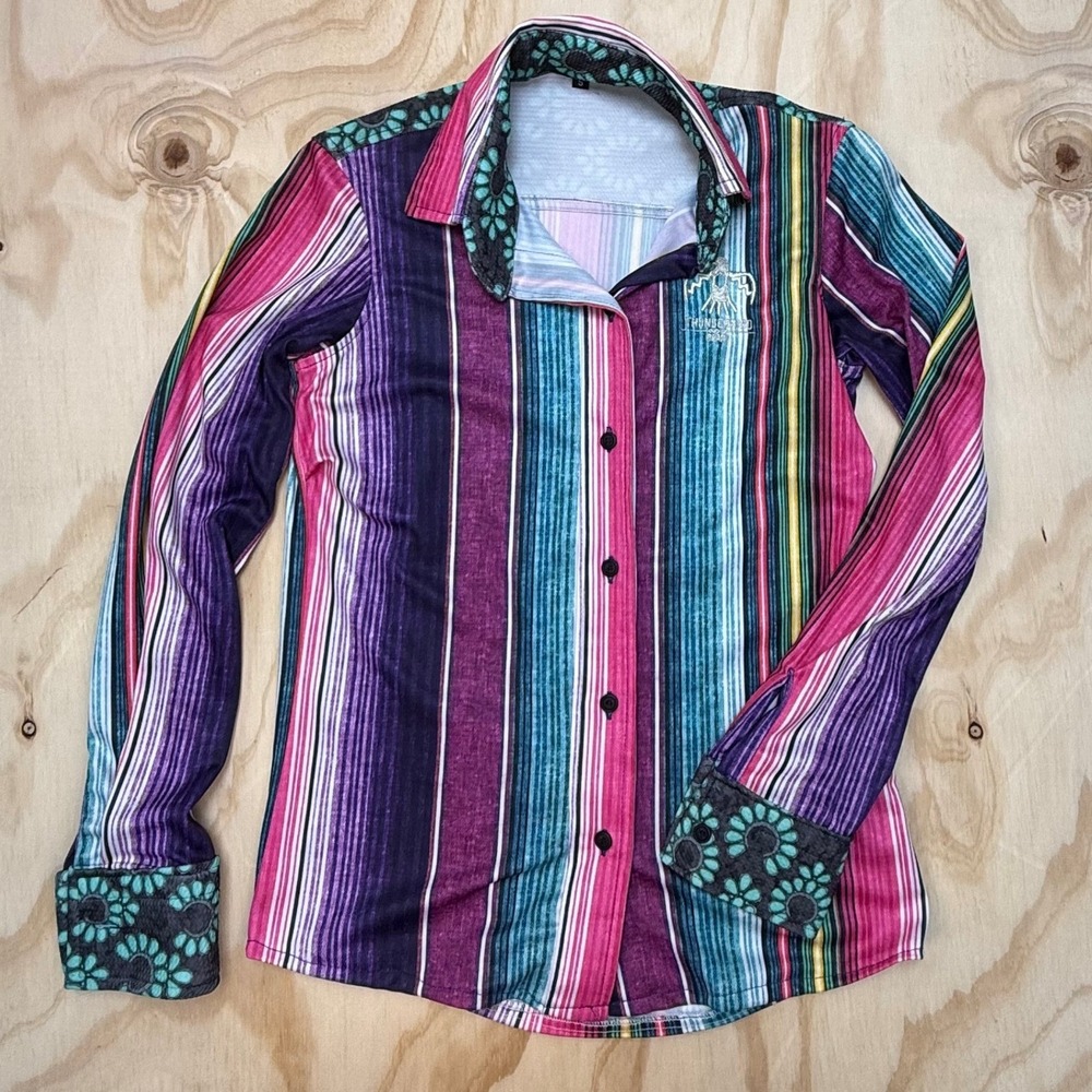 Thunderbird Brand Western Serape Stripe Button Down Shirt Womens Small Multi